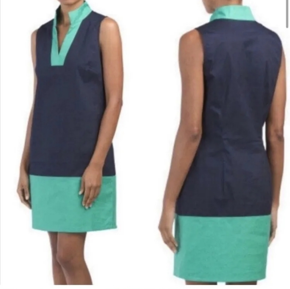 SAIL TO SABLE Navy & Kelly Green A-Line Dress Size L